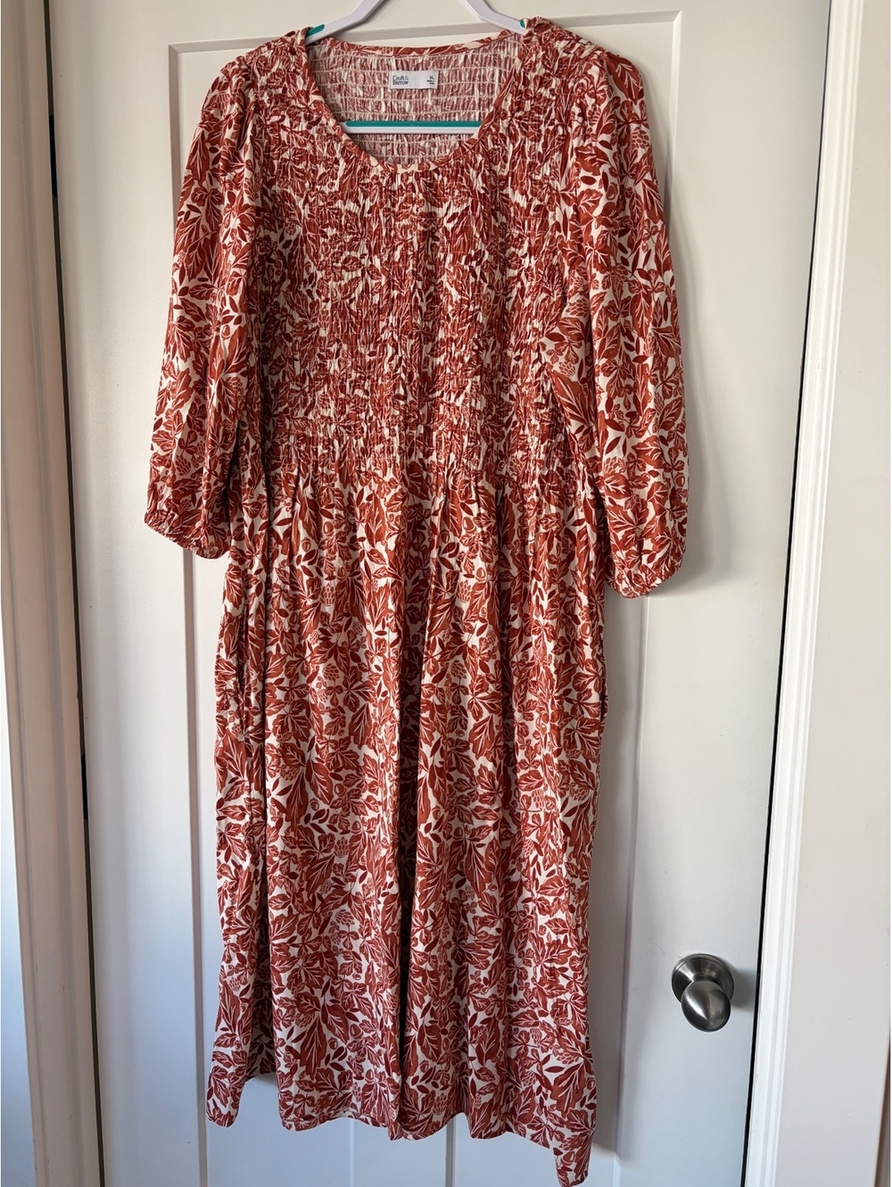 Croft & Barrow Rust Floral Smocked Midi Dress — Size XL